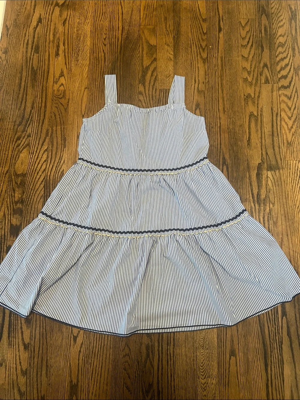 J. Crew Blue and White Striped Tiered Sundress